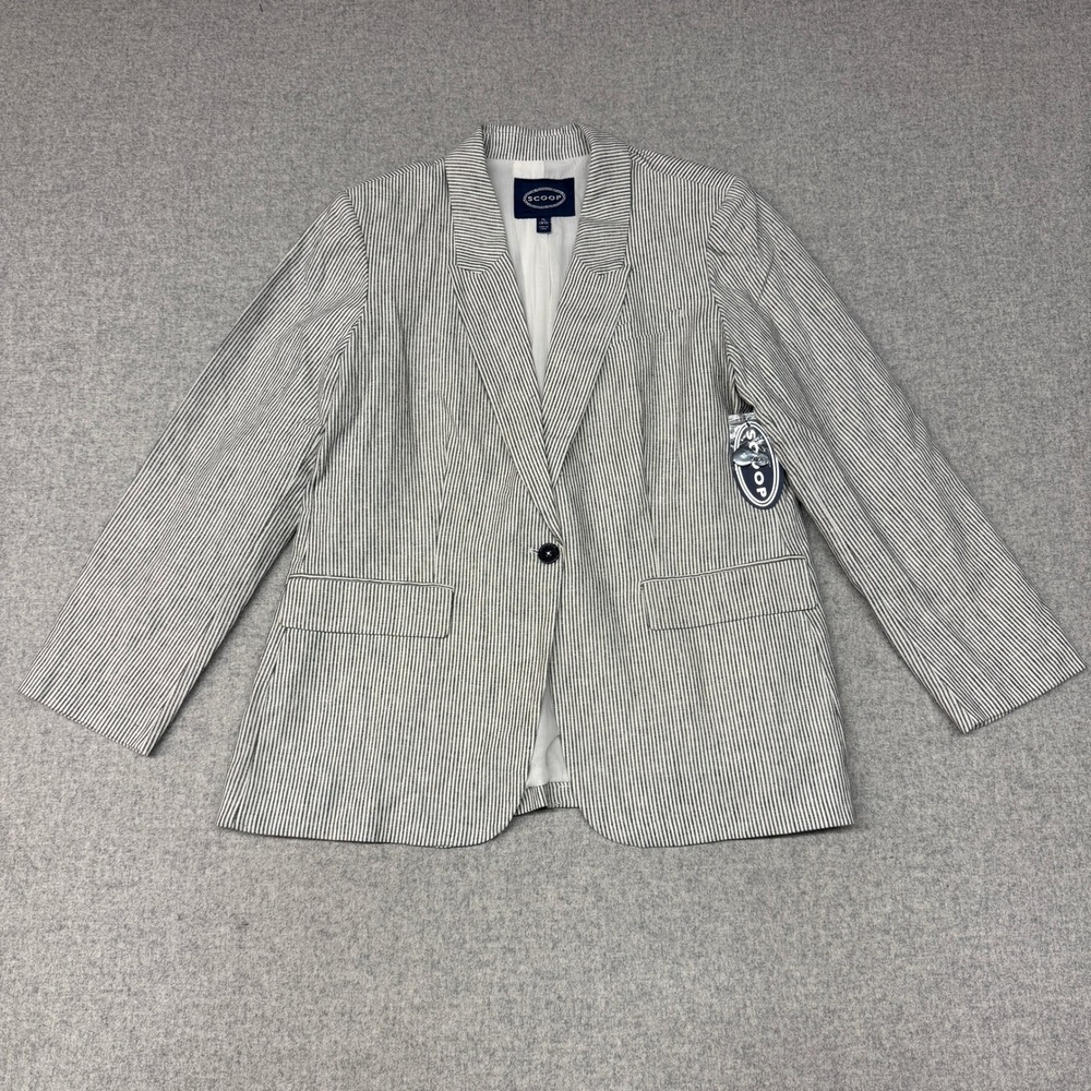 Scoop Blazer XL 16-18 White Black Striped Single Button Pinstripe Lined NWT